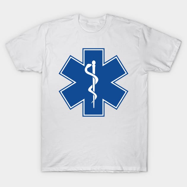 Star of Life EMT EMS Health Care Rod of Asclepius Blue Medical Symbol T-Shirt by hobrath